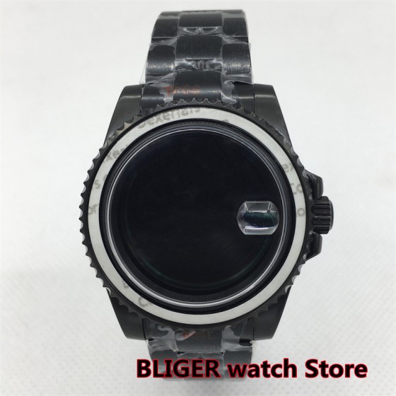 BLIGER 40mm Black PVD Watch Case Waterproof Sapphire Glass Stainless Strap Fit NH34 NH35 36 ETA2824 36 DG Miyota PT5000 Movement