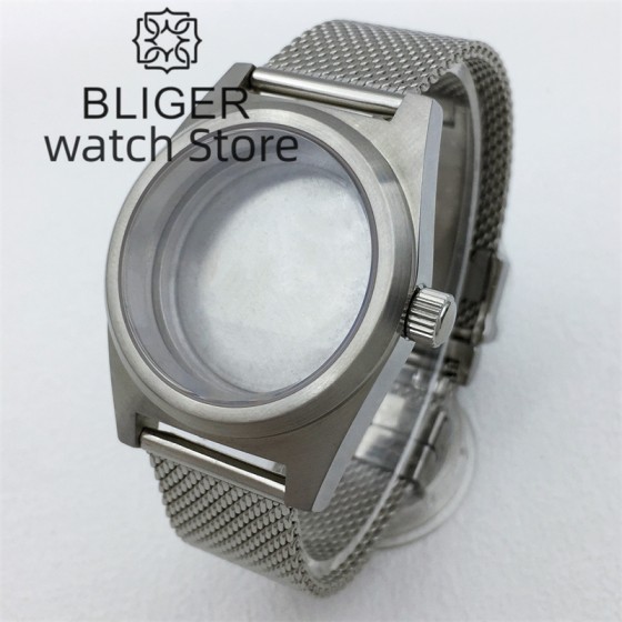 BLIGER 38mm Plain Glass Vintage Watch Case Stainless Steel Mesh Strap Fit Japan NH35 NH36 ETA2824 PT5000 Automatic Movement