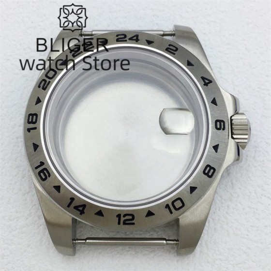 BLIGER 43mm Explorer 2 Case Solid Bezel Sapphire Glass Fit ETA2836 Miyota 8215 821A DG Mingzhu2813 3804 Movement