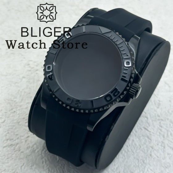 40mm Black PVD NH35 Watch Case Rubber Strap Sapphire Glass With 120 clicks Waterproof Fit NH34 NH35 NH36 ETA2824 PT5000 Movement