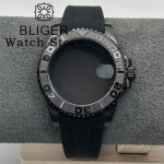 40mm Black PVD NH35 Watch Case Rubber Strap Sapphire Glass With 120 clicks Waterproof Fit NH34 NH35 NH36 ETA2824 PT5000 Movement