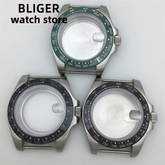 BLIGER 40mm Diving Watch Case Black Green Brown Fixed Solid Ceramic Bezel Sapphire Glass Fits NH34 NH35 PT5000 ETA2824 movement
