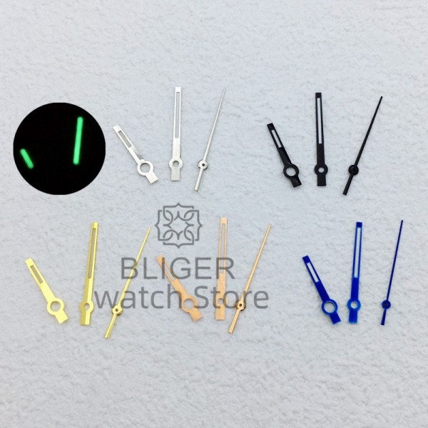 BLIGER Silver Rose Gold Blue Watch Hands Green Luminous Hands Fit NH35 NH36 ETA 2824 2836 PT5000 Miyota8205 DG2813 3804 Movement