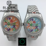BLIGER 36mm 39mm NH35A PT5000 Men's Watch Orange Blue Puzzle Printing Dial Sapphire Crystal Slot Bezel Automatic Watch For Me