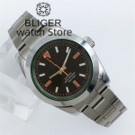BLIGER 39mm NH35 PT5000 Automatic mechanical Polished Men's Watch Green Sapphire Glass Black dial Lightning Hands 316L Bracelet