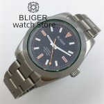 BLIGER 39mm NH35 PT5000 Automatic mechanical Polished Men's Watch Green Sapphire Glass Black dial Lightning Hands 316L Bracelet