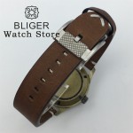 BLIGER 36mm 39mm Bronze Diver Brushed Pilot Watch For Men Ladies NH35A PT5000 Dome Sapphire Glass Luminou Leather