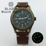 BLIGER 36mm 39mm Bronze Diver Brushed Pilot Watch For Men Ladies NH35A PT5000 Dome Sapphire Glass Luminou Leather