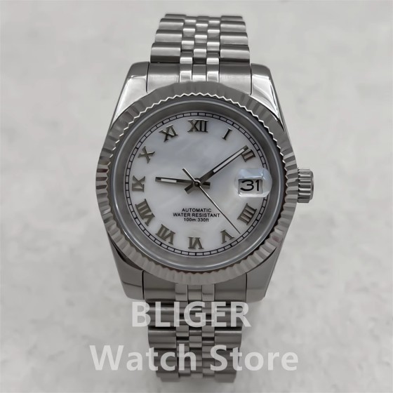 BLIGER 36mm 39mm 10ATM Waterproof NH35 Automatic Watch For Lovers Wristwatch Date Roman Dial Sapphire Glass Stainless Strap