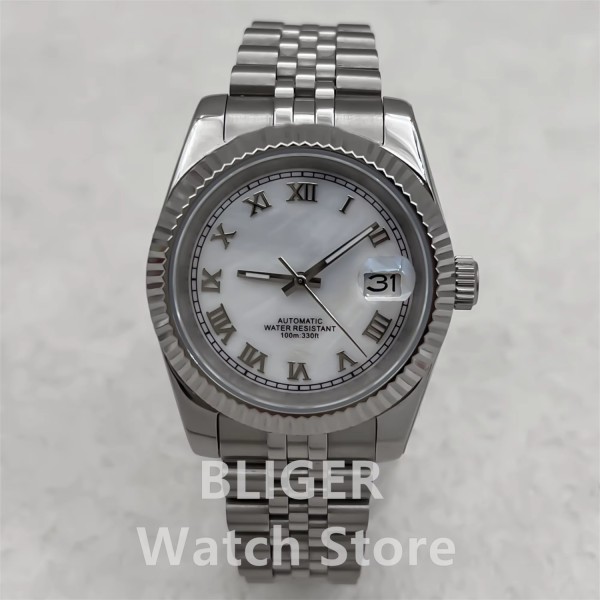 BLIGER 36mm 39mm 10ATM Waterproof NH35 Automatic Watch For Lovers Wristwatch Date Roman Dial Sapphire Glass Stainless Strap