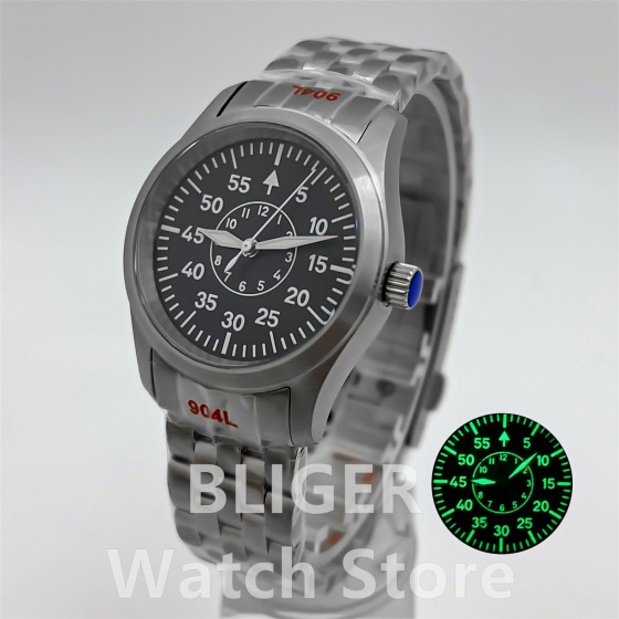 BLIGER 36mm 39mm Diving Pilot NH35 Automatic Watch For Men Dome Sapphire Glass Super Green Luminous 10BAR Waterproof