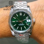 BLIGER 36mm 39mm sapphire glass green dial Date Green Luminous NH35A Movement automatic Men's watch stainless steel strap
