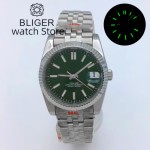 BLIGER 36mm 39mm sapphire glass green dial Date Green Luminous NH35A Movement automatic Men's watch stainless steel strap