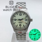 BLIGER 36mm 39mm Pilot Mechanical Watches for Men Super Luminous Cylindrical sapphire glass NH35 movement 10ATM Waterproof