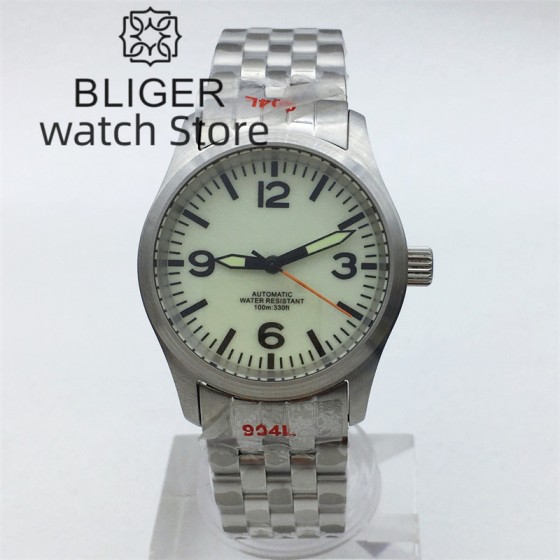 BLIGER 36mm 39mm Pilot Mechanical Watches for Men Super Luminous Cylindrical sapphire glass NH35 movement 10ATM Waterproof