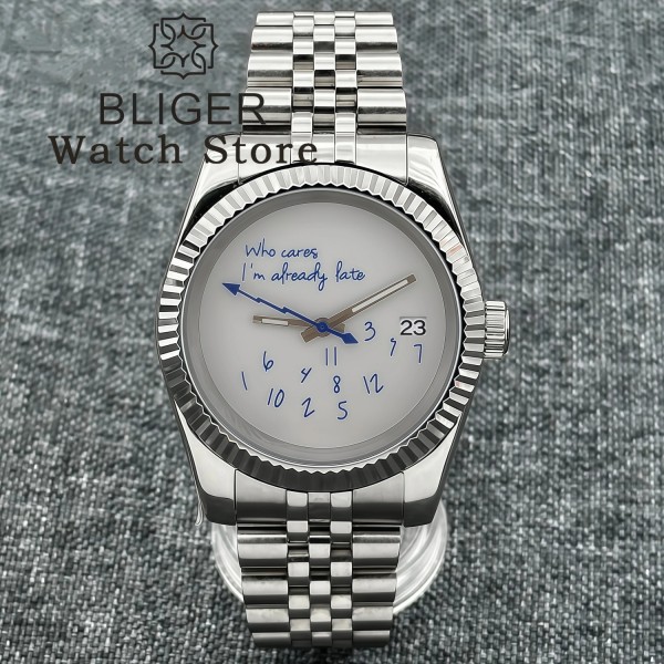 36mm 39mm NH35 Watch For Who cares, I'm already late Blue Text Dial Sapphire Crystal NH35A Automatic Movement Watches For Man