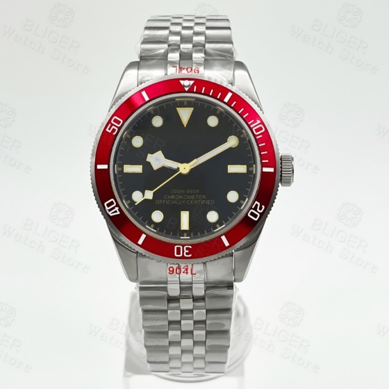 BLIGER 39mm BB Diver Watch For Men Red Sunray Dial C3 Luminous NH35 Automatic Mechanical Watches Sapphire Glass 10Bar Reloj