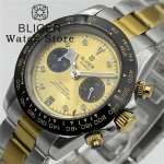 BLIGER 39mm Two tone Gold VK64 Moon Quartz Chronograph Watch For Men With 5 Hands 6 O'clock Date Waterproof Sapphire Crystal