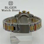 BLIGER 39mm Two tone Gold VK64 Moon Quartz Chronograph Watch For Men With 5 Hands 6 O'clock Date Waterproof Sapphire Crystal