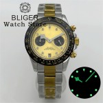 BLIGER 39mm Two tone Gold VK64 Moon Quartz Chronograph Watch For Men With 5 Hands 6 O'clock Date Waterproof Sapphire Crystal