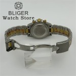 BLIGER 39mm Two tone Gold VK64 Moon Quartz Chronograph Watch For Men With 5 Hands 6 O'clock Date Waterproof Sapphire Crystal