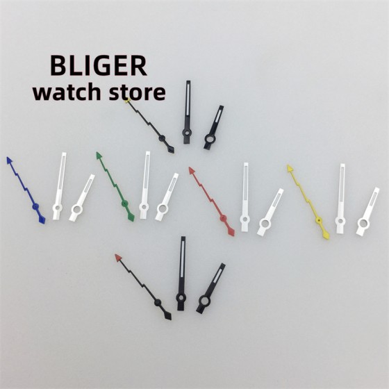 BLIGER NH35 Watch Hands Lightning Second Hands Black Silver Hands Green Luminous Fit NH34 NH35 NH36 ETA2824 2836 PT5000 Movement