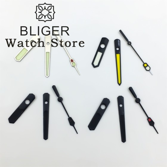 BLIGER NH35 Watch Hands Black Silver Watch Needle C3 Green Luminous Hands Fit NH34 NH35 NH36 NH37 NH38 NH39 NH70 NH72 Movement
