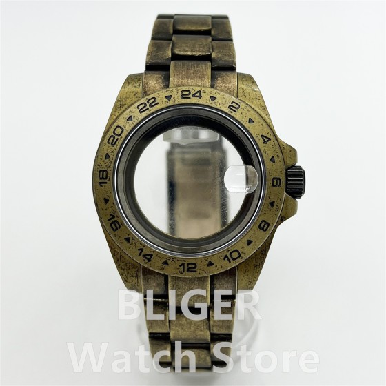 BLIGER Bronze Retro 40mm Watch Case Sapphire Crystal For Explore 2 Fit NH34 NH35 NH36 NH38 ETA2824 PT5000 Movement Screw Crown