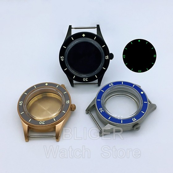BLIGER 40mm Dome Sapphire Glass Vintage 50-FATHOMS Diver Case Sandblast Case Fit NH35 NH36 ETA2824 PT5000 Movement Screw Crown