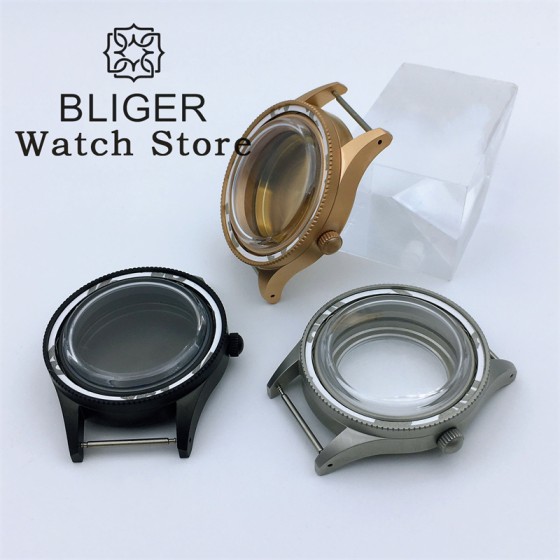 BLIGER 40mm Dome Sapphire Glass Vintage 50-FATHOMS Diver Case Sandblast Case Fit NH35 NH36 ETA2824 PT5000 Movement Screw Crown