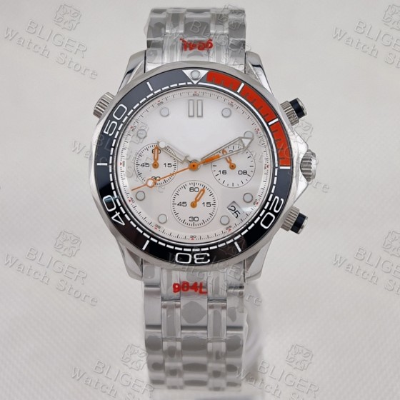 BLIGER 41mm VK63 Chronograph Wristwatch For Men Sapphire Glass Luminous Dial Hands Ceramic Bezel Steel Strap Men's Fashion Watch