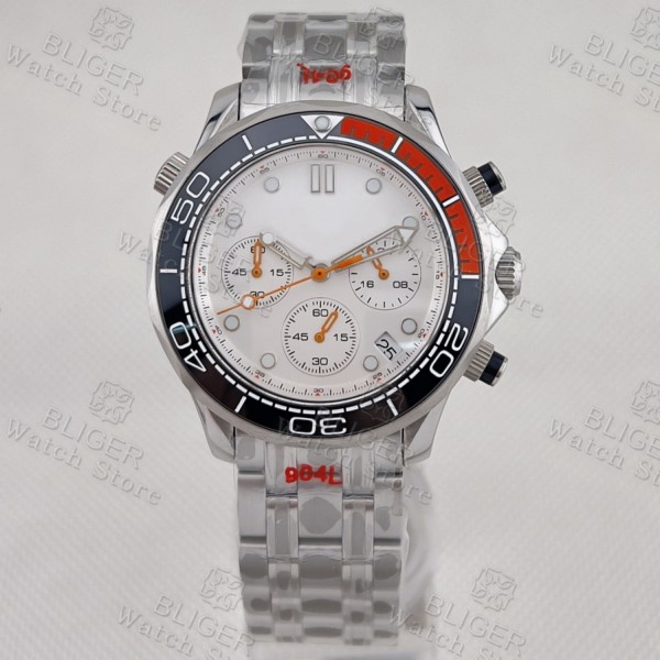 BLIGER 41mm VK63 Chronograph Wristwatch For Men Sapphire Glass Luminous Dial Hands Ceramic Bezel Steel Strap Men's Fashion Watch
