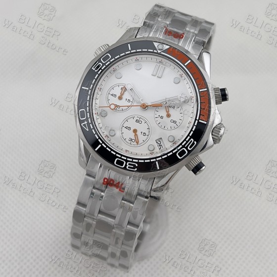 BLIGER 41mm VK63 Chronograph Wristwatch For Men Sapphire Glass Luminous Dial Hands Ceramic Bezel Steel Strap Men's Fashion Watch