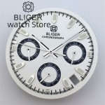 BLIGER VK63 Dial 30mm Black White Gold Dial With Hands Green Luminous Fit VK63 VK64 movement