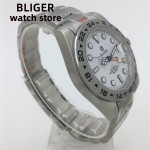 BLIGER 40mm/43mm Japan NH34 GMT Men's mechanical watch green luminous white dial sapphire glass stainless steel strap