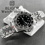 BLIGER 40mm 515 24H GMT Men's Watch Stainless Steel Clasp Luminous Quartz Movement Ceramic Bezel Sapphire Glass 10Bar Waterproof