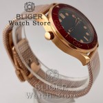 BLIGER Vintage Bronze Rose Gold 41mm Men's NH35 PT5000 Mechanical 007 NTTD 100m Diving WristWatch Burgundy Red Bezel Mesh Strap