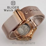 BLIGER Vintage Bronze Rose Gold 41mm Men's NH35 PT5000 Mechanical 007 NTTD 100m Diving WristWatch Burgundy Red Bezel Mesh Strap