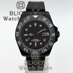 BLIGER 40mm Full Black NH34 GMT Watch For Men Black White Dial Sapphire Glass Green Luminous Waterproof Reloj Hombre Wristwatch