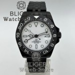 BLIGER 40mm Full Black NH34 GMT Watch For Men Black White Dial Sapphire Glass Green Luminous Waterproof Reloj Hombre Wristwatch
