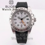 BLIGER 40mm GMT Mechanical Men's Wristwatch Waterproof 24 Hour Fixed Bezel Sapphire Glass Luminous steel rubber strap