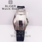 BLIGER 40mm GMT Mechanical Men's Wristwatch Waterproof 24 Hour Fixed Bezel Sapphire Glass Luminous steel rubber strap