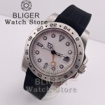 BLIGER 40mm GMT Mechanical Men's Wristwatch Waterproof 24 Hour Fixed Bezel Sapphire Glass Luminous steel rubber strap