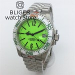 BLIGER 40mm fluorescent green all-luminous dial sapphire glass Japan NH35 Automatic Men's Watch Date 10ATM Diver rotating bezel