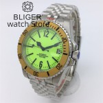 BLIGER 40mm fluorescent green all-luminous dial sapphire glass Japan NH35 Automatic Men's Watch Date 10ATM Diver rotating bezel