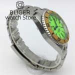 BLIGER 40mm fluorescent green all-luminous dial sapphire glass Japan NH35 Automatic Men's Watch Date 10ATM Diver rotating bezel