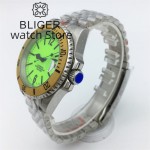 BLIGER 40mm fluorescent green all-luminous dial sapphire glass Japan NH35 Automatic Men's Watch Date 10ATM Diver rotating bezel