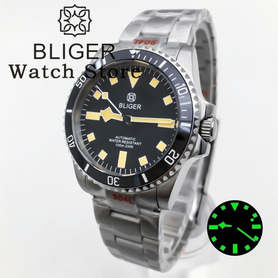 BLIGER 36mm 38mm NH35A PT5000 Mechanical Automatic Diving Watch Vintage Dial Luminous Sapphire Glass Deep Waterproof Men's Watch