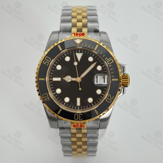 BLIGER 40mm NH35 Automatic Movement Men's Diver Watches Black Dial Sapphire Glass Ceramic Bezel Stainless Silver Rose Gold strap