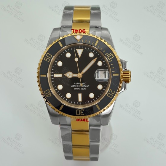 BLIGER 40mm NH35 Automatic Movement Men's Diver Watches Black Dial Sapphire Glass Ceramic Bezel Stainless Silver Rose Gold strap